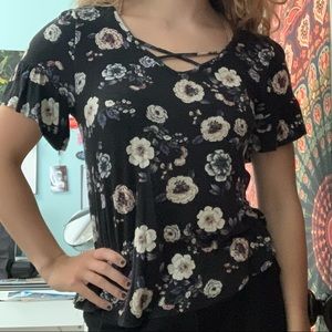Floral flowy top with cross in front